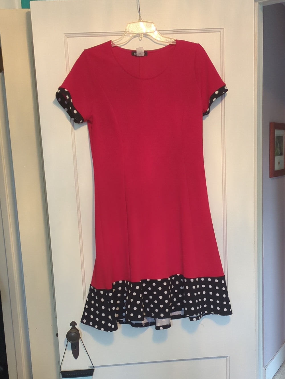 Rodan Red Black White Polka Dots Short Sleeve Dress Medium